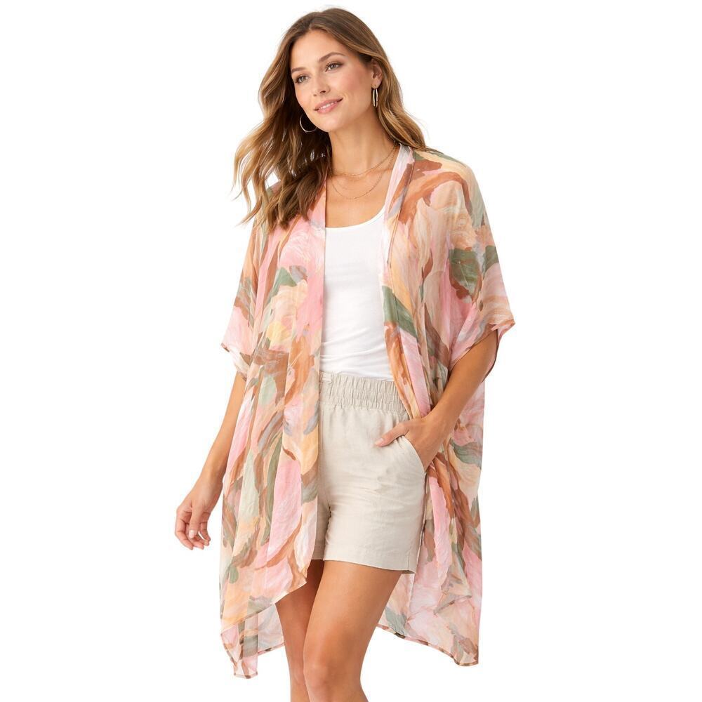 Rachel Roy Sheer Watercolor Floral Kimono Duster – One Size